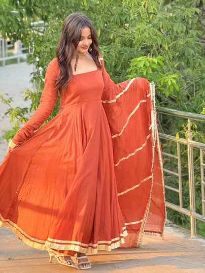 Rust Orange Anarkali Suit