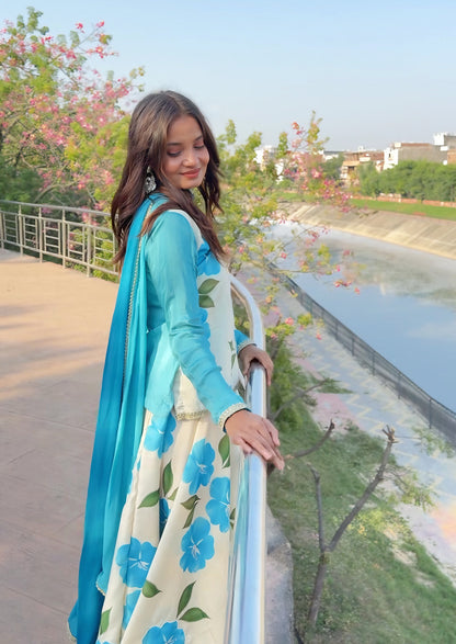 Blue Floral Printed Lehenga