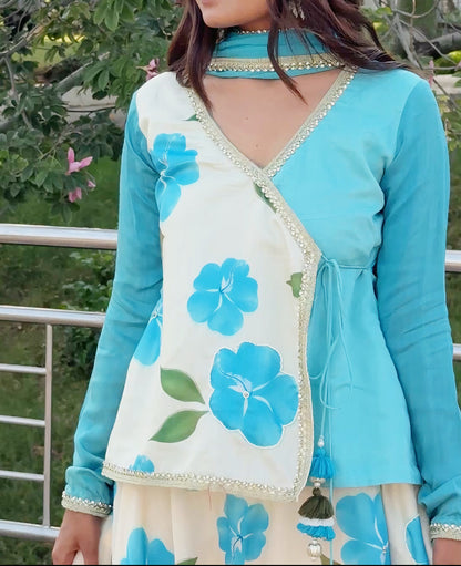 Blue Floral Printed Lehenga