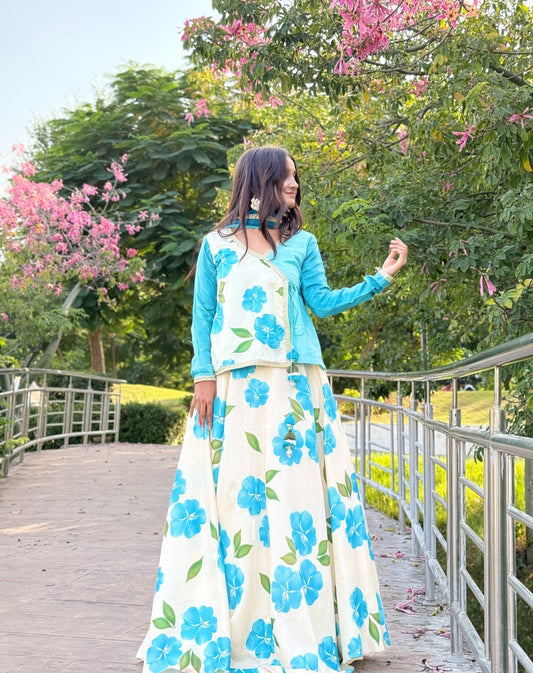 Blue Floral Printed Lehenga